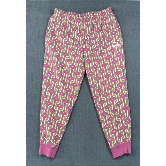 Puma Sweatpants Women L Multicolor Retro Geometric Lounge Joggers Athleisure - Picture 1 of 12
